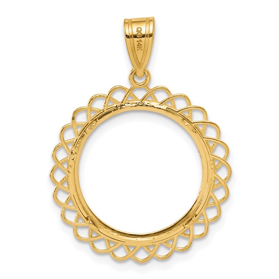 14k Diamond Cut Tilted with 16.5mm Prong Coin Bezel Pendant