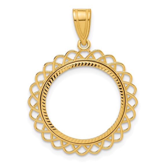 14k Diamond Cut Tilted with 16.5mm Prong Coin Bezel Pendant