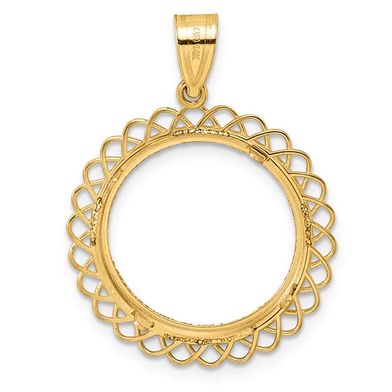 14k Diamond Cut Tilted with 18.0mm Prong Coin Bezel Pendant
