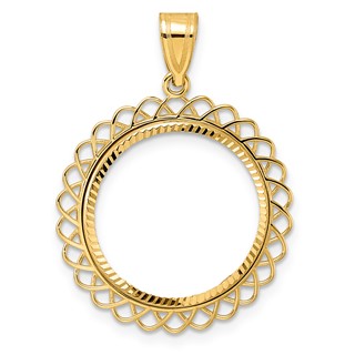 14k Diamond Cut Tilted with 18.0mm Prong Coin Bezel Pendant