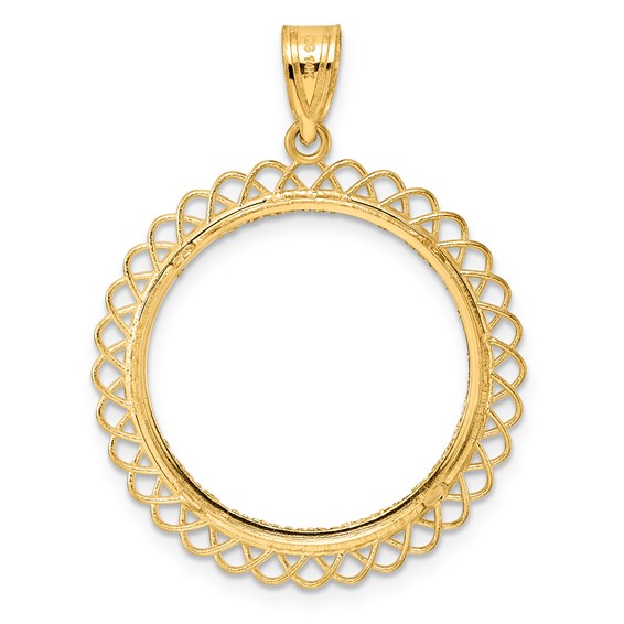 14k Diamond Cut Tilted with 22.0mm Prong Coin Bezel Pendant