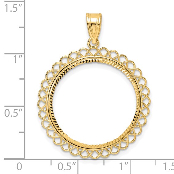 14k Diamond Cut Tilted with 22.0mm Prong Coin Bezel Pendant