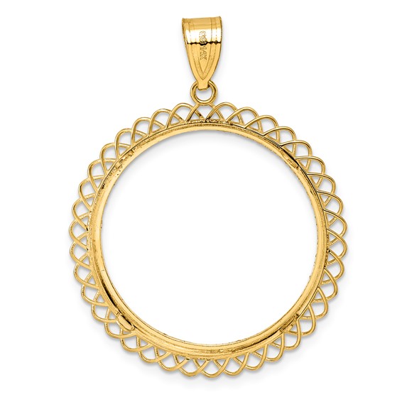 14k Diamond Cut Tilted with 27.0mm Prong Coin Bezel Pendant