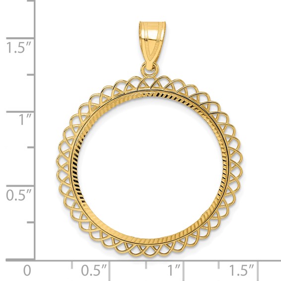 14k Diamond Cut Tilted with 27.0mm Prong Coin Bezel Pendant