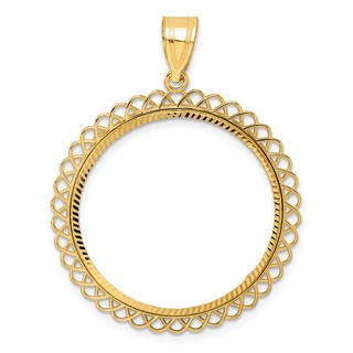 14k Diamond Cut Tilted with 27.0mm Prong Coin Bezel Pendant