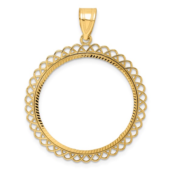 14k Diamond Cut Tilted with 27.0mm Prong Coin Bezel Pendant