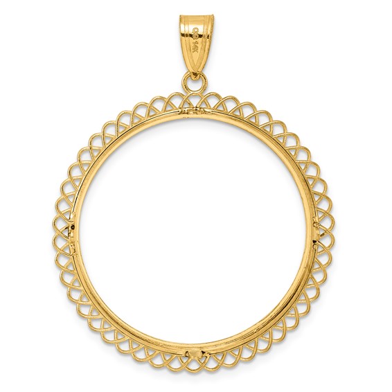 14k Diamond Cut Tilted with 32.0mm Prong Coin Bezel Pendant