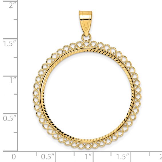 14k Diamond Cut Tilted with 32.0mm Prong Coin Bezel Pendant