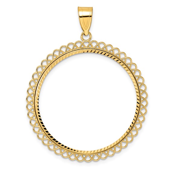 14k Diamond Cut Tilted with 32.0mm Prong Coin Bezel Pendant