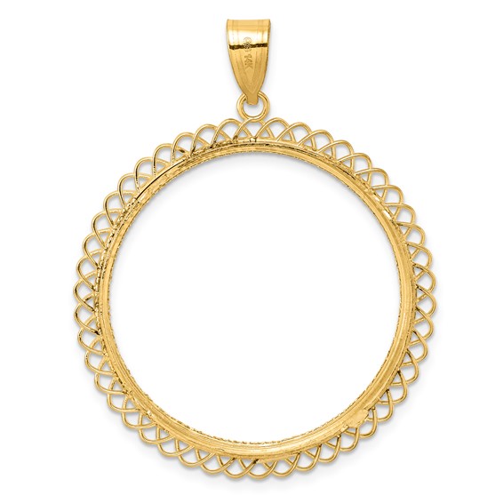 14k Diamond Cut Tilted with 32.7mm Prong Coin Bezel Pendant