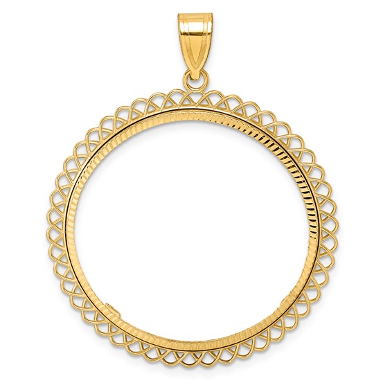 14k Diamond Cut Tilted with 32.7mm Prong Coin Bezel Pendant