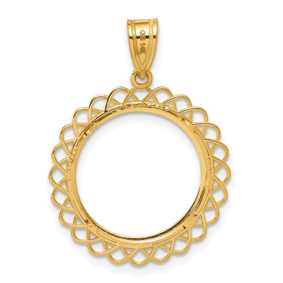 14k Polished Tilted with 16.5mm Prong Coin Bezel Pendant