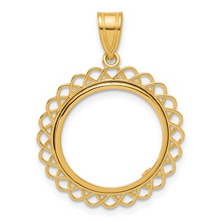 14k Polished Tilted with 16.5mm Prong Coin Bezel Pendant