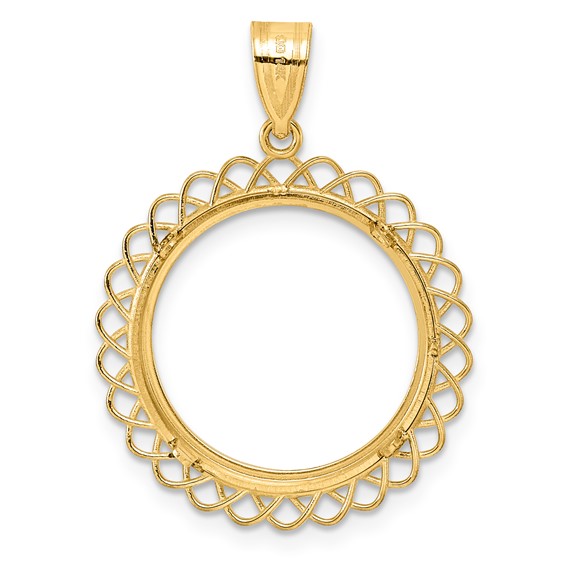 14k Polished Tilted with 18.0mm Prong Coin Bezel Pendant