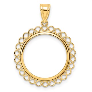 14k Polished Tilted with 18.0mm Prong Coin Bezel Pendant
