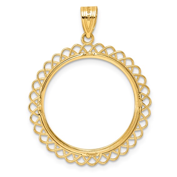 14k Polished Tilted with 22.0mm Prong Coin Bezel Pendant