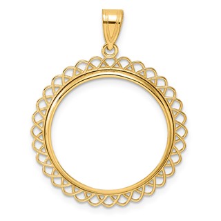 14k Polished Tilted with 22.0mm Prong Coin Bezel Pendant