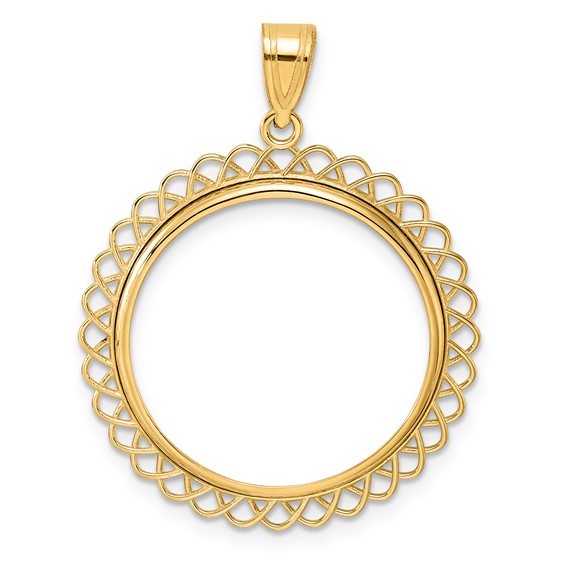 14k Polished Tilted with 22.0mm Prong Coin Bezel Pendant