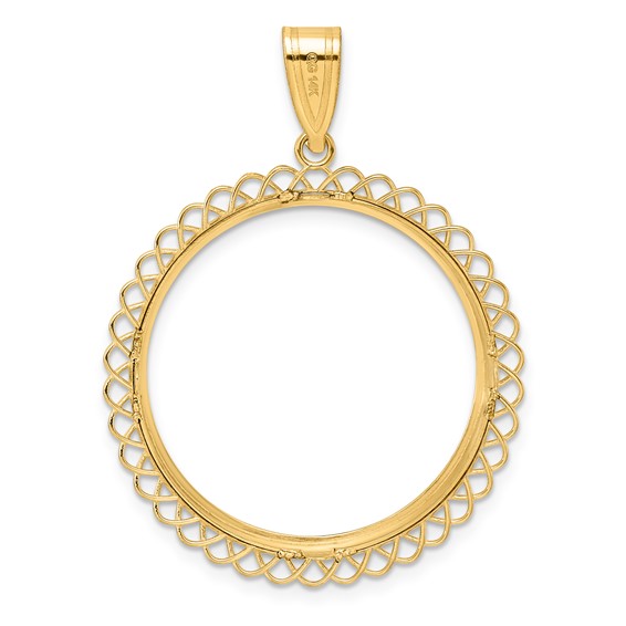 14k Polished Tilted with 27.0mm Prong Coin Bezel Pendant