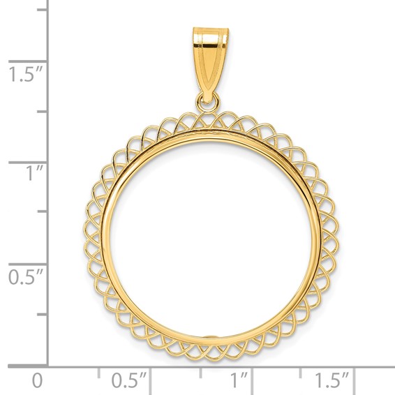 14k Polished Tilted with 27.0mm Prong Coin Bezel Pendant