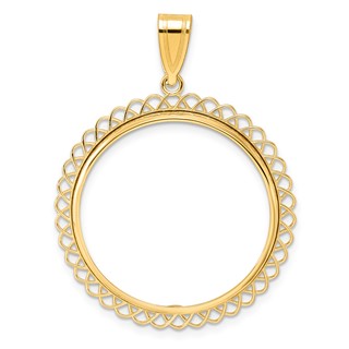 14k Polished Tilted with 27.0mm Prong Coin Bezel Pendant