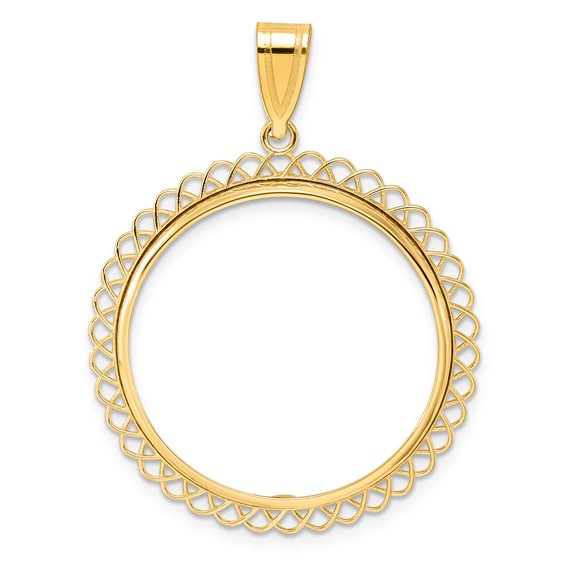 14k Polished Tilted with 27.0mm Prong Coin Bezel Pendant