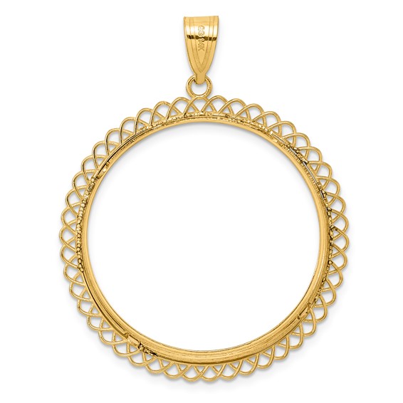 14k Polished Tilted with 32.0mm Prong Coin Bezel Pendant