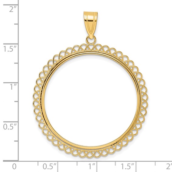 14k Polished Tilted with 32.0mm Prong Coin Bezel Pendant