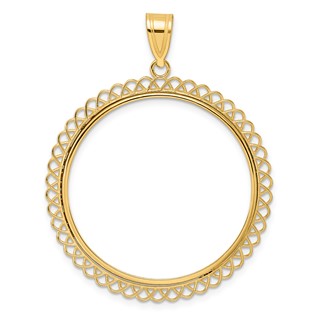 14k Polished Tilted with 32.0mm Prong Coin Bezel Pendant