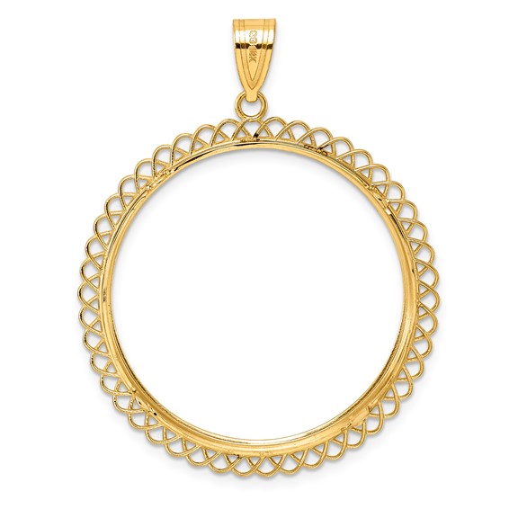 14k Polished Tilted with 32.7mm Prong Coin Bezel Pendant