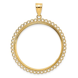 14k Polished Tilted with 32.7mm Prong Coin Bezel Pendant