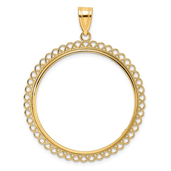 14k Polished Tilted with 32.7mm Prong Coin Bezel Pendant