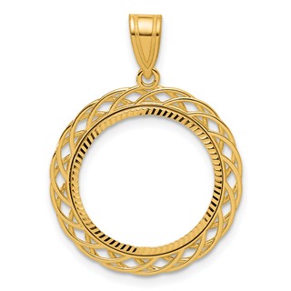 14k Diamond Cut Triple Loop with 16.5mm Prong Coin Bezel Pendant