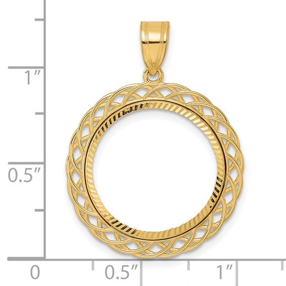 14k Diamond Cut Triple Loop with 18.0mm Prong Coin Bezel Pendant