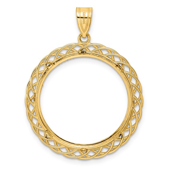 14k Diamond Cut Triple Loop with 22.0mm Prong Coin Bezel Pendant