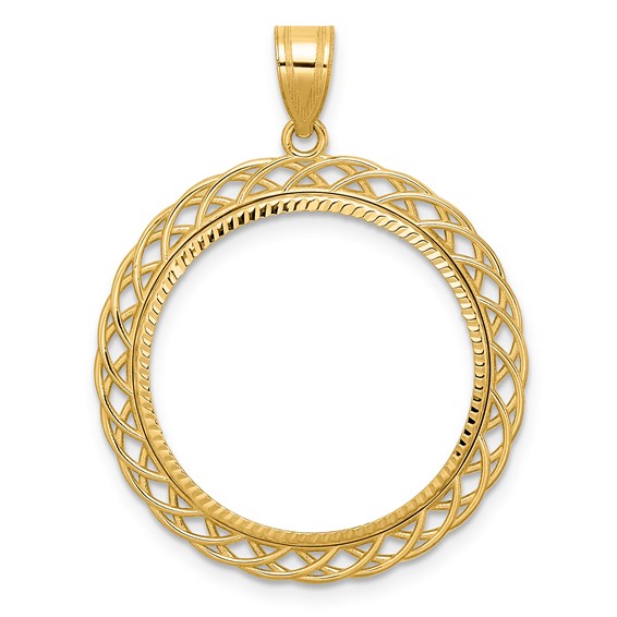 14k Diamond Cut Triple Loop with 22.0mm Prong Coin Bezel Pendant