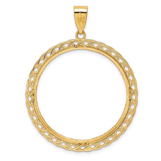 14k Diamond Cut Triple Loop with 32.0mm Prong Coin Bezel Pendant