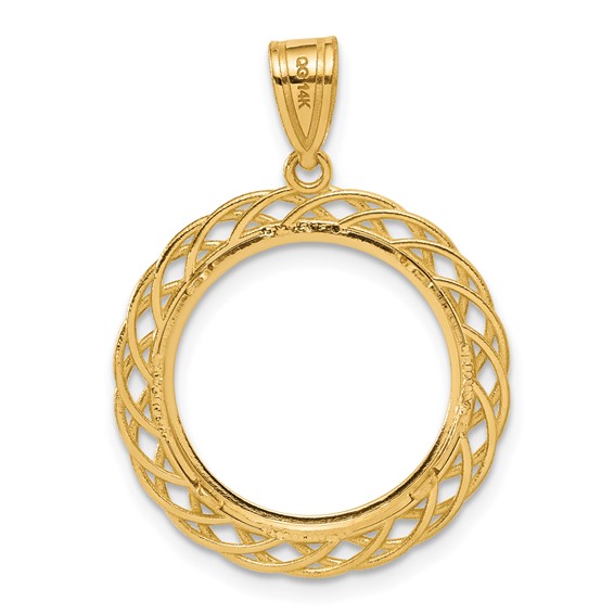 14k Polished Triple Loop with 16.5mm Prong Coin Bezel Pendant