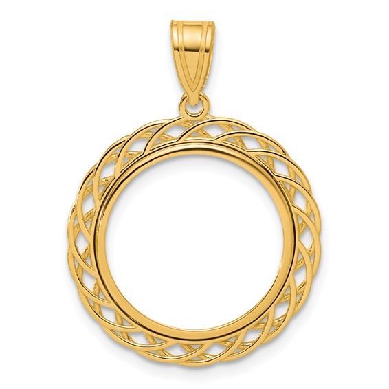 14k Polished Triple Loop with 16.5mm Prong Coin Bezel Pendant