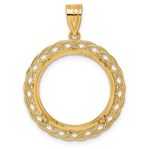 14k Polished Triple Loop with 18.0mm Prong Coin Bezel Pendant