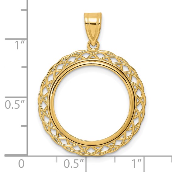 14k Polished Triple Loop with 18.0mm Prong Coin Bezel Pendant