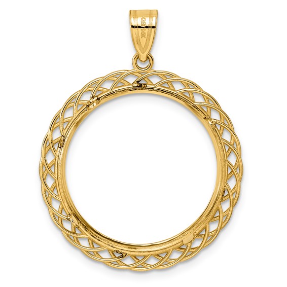 14k Polished Triple Loop with 22.0mm Prong Coin Bezel Pendant