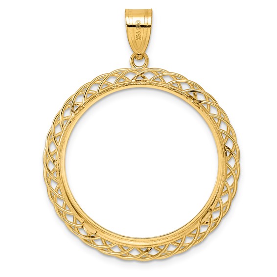 14k Polished Triple Loop with 27.0mm Prong Coin Bezel Pendant