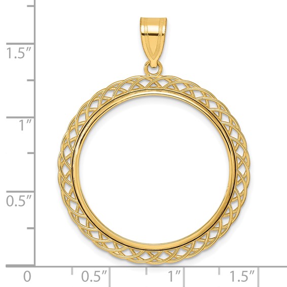 14k Polished Triple Loop with 27.0mm Prong Coin Bezel Pendant