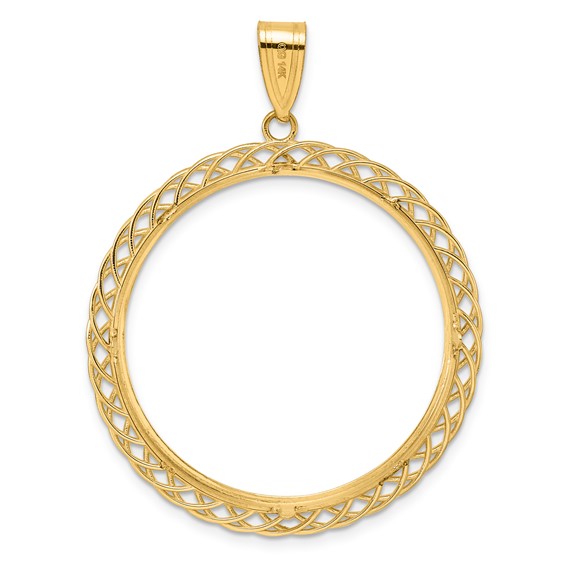 14k Polished Triple Loop with 32.0mm Prong Coin Bezel Pendant