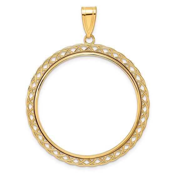 14k Polished Triple Loop with 32.0mm Prong Coin Bezel Pendant