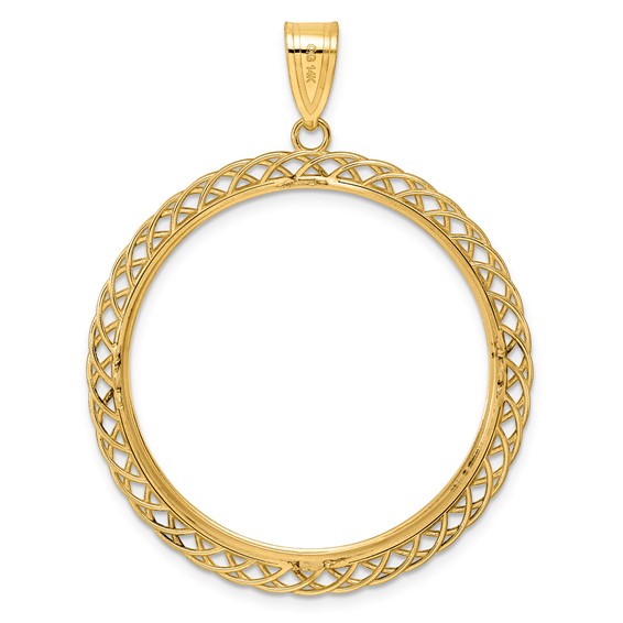 14k Polished Triple Loop with 32.7mm Prong Coin Bezel Pendant