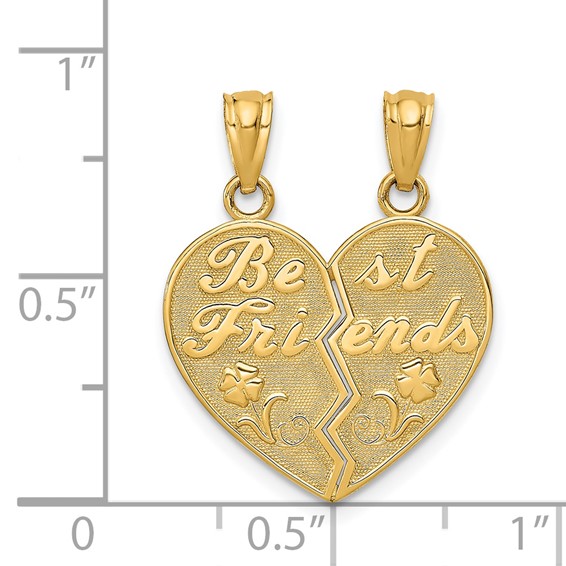 14k BEST FRIENDS Heart with Flower 2-Piece Break-Apart Pendant