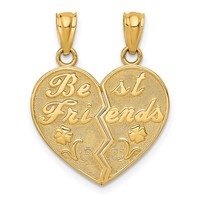 14K Yellow Gold Best Friends Heart Pendant with Flower 2-Piece Break-Apart view 1