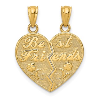 14k BEST FRIENDS Heart with Flower 2-Piece Break-Apart Pendant